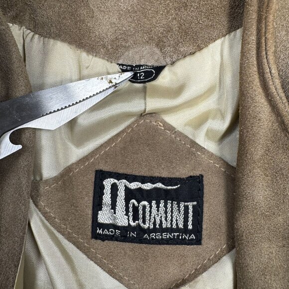 Vintage Suede Leather Jacket Open Front Western Tan Distressed Sz 12 Argentina - Picture 3 of 12